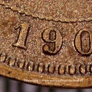 Portugal bronze coin of 5 reis 1904 of King Carlos I, variant sphere stem number "9" less rectified,  World Coins KM 530