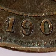 Portugal bronze coin of 5 reis 1904 of King Carlos I, variant sphere stem number "9" less rectified,  World Coins KM 530
