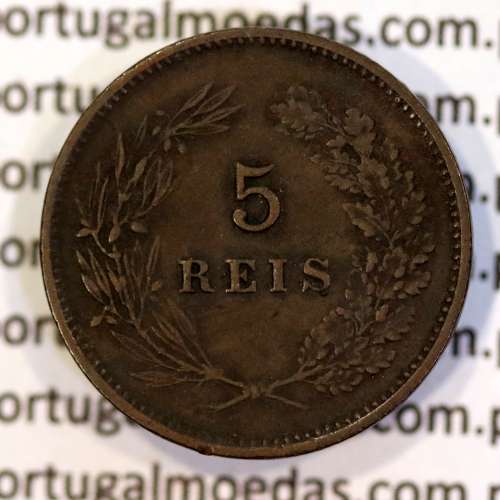 5 réis 1904 bronze D. Carlos I, variante esfera haste algarismo "9" menos retificada , (MBC), World Coins Portugal KM 530