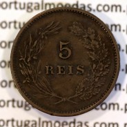 Portugal bronze coin of 5 reis 1904 of King Carlos I, variant sphere stem number "9" less rectified,  World Coins KM 530