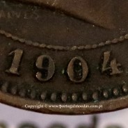 Portugal bronze coin of 5 reis 1904 of King Carlos I, variant sphere stem number "9" less rectified,  World Coins KM 530