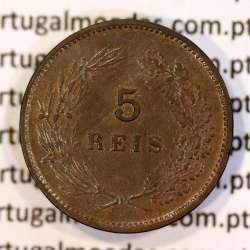 5 réis 1904 bronze D. Carlos I, variante com algarismos "1+9+0" retocados no cunho, (MBC+), World Coins Portugal KM 530