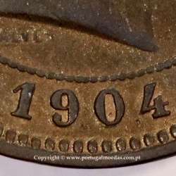 5 réis 1904 bronze D. Carlos I, variante com algarismos "1+9+0" retocados no cunho, (MBC+), World Coins Portugal KM 530