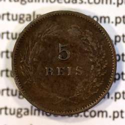 Portugal bronze coin of 5 reis 1904 of King Carlos I, variant sphere numeral "9" rectified angle 90º, World Coins KM 530