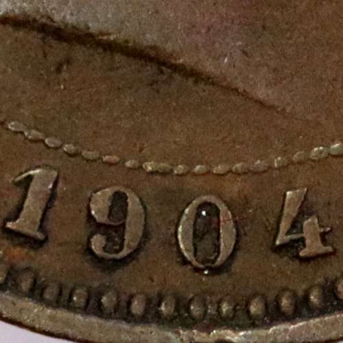 5 réis 1904 bronze D. Carlos I, variante esfera algarismo "9" retificada angulo  90º, (MBC), World Coins Portugal KM 530