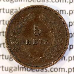 5 réis 1904 bronze D. Carlos I, variante esfera haste algarismo "9" menos retificada , (MBC+), World Coins Portugal KM 530