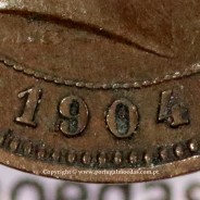 5 réis 1904 bronze D. Carlos I, variante esfera haste algarismo "9" menos retificada , (MBC+), World Coins Portugal KM 530