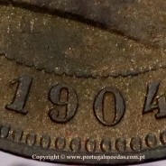 5 réis 1904 bronze D. Carlos I, variante esfera algarismo "9" retificada angulo  90º, (BC+), World Coins Portugal KM 530