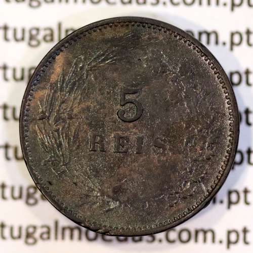 Portugal bronze coin of 5 reis 1904 of King Carlos I, variant sphere numeral "9" rectified angle 90º, World Coins KM 530