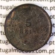 Portugal bronze coin of 5 reis 1904 of King Carlos I, variant sphere numeral "9" rectified angle 90º, World Coins KM 530
