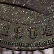 5 réis 1904 bronze D. Carlos I, variante esfera algarismo "9" retificada angulo  90º, (MBC), World Coins Portugal KM 530