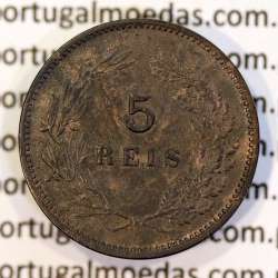Portugal bronze coin of 5 reis 1904 of King Carlos I, variant sphere stem number "9" less rectified,  World Coins KM 530