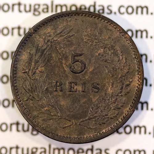 Portugal bronze coin of 5 reis 1904 of King Carlos I, variant sphere stem number "9" less rectified,  World Coins KM 530