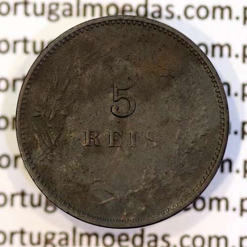 Portugal bronze coin of 5 reis 1904 of King Carlos I, variant sphere numeral "9" rectified angle 90º, World Coins KM 530