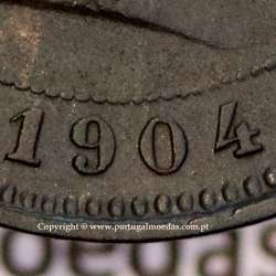 Portugal bronze coin of 5 reis 1904 of King Carlos I, variant sphere numeral "9" rectified angle 90º, World Coins KM 530