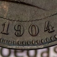Portugal bronze coin of 5 reis 1904 of King Carlos I, variant sphere numeral "9" rectified angle 90º, World Coins KM 530