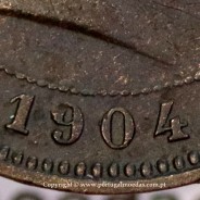 Portugal bronze coin of 5 reis 1904 of King Carlos I, variant sphere numeral "9" rectified angle 90º, World Coins KM 530