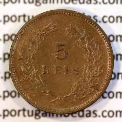 5 reis 1904 bronze D. Carlos I, variant with numbers "1+9+0" retouched in the coin matrix, World Coins Portugal KM 530