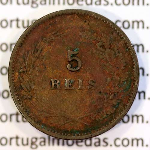 Portugal bronze coin of 5 reis 1904 of King Carlos I, variant sphere stem number "9" less rectified,  World Coins KM 530