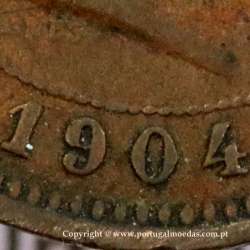 Portugal bronze coin of 5 reis 1904 of King Carlos I, variant sphere stem number "9" less rectified,  World Coins KM 530