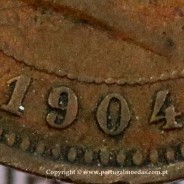 5 réis 1904 bronze D. Carlos I, variante esfera haste algarismo "9" menos retificada , (BC+), World Coins Portugal KM 530