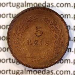 5 reis 1904 bronze D. Carlos I, variant with numbers "1+9+0" retouched in the coin matrix, World Coins Portugal KM 530