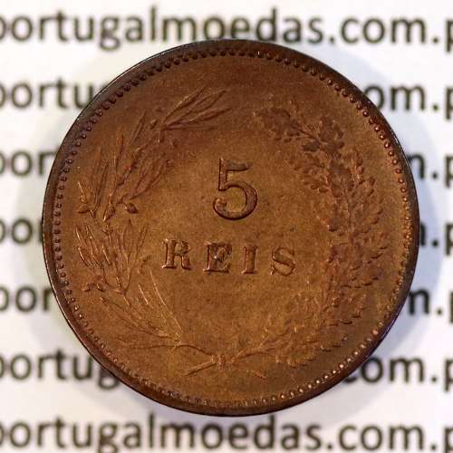 5 réis 1904 bronze D. Carlos I, variante com algarismos "1+9+0" retocados no cunho, (BC+), World Coins Portugal KM 530