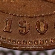 5 réis 1904 bronze D. Carlos I, variante com algarismos "1+9+0" retocados no cunho, (BC+), World Coins Portugal KM 530
