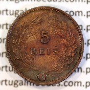 Portugal bronze coin of 5 reis 1904 of King Carlos I, variant sphere stem number "9" less rectified,  World Coins KM 530