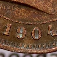 5 réis 1904 bronze D. Carlos I, variante esfera haste algarismo "9" menos retificada , (BC), World Coins Portugal KM 530