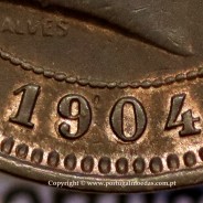5 réis 1904 bronze D. Carlos I, variante com algarismos "1+9+0" retocados no cunho, (BC+), World Coins Portugal KM 530