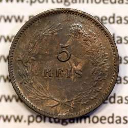 Portugal bronze coin of 5 reis 1904 of King Carlos I, variant sphere numeral "9" rectified angle 90º, World Coins KM 530