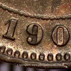 5 réis 1904 bronze D. Carlos I, variante esfera algarismo "9" retificada angulo  90º, (BC), World Coins Portugal KM 530