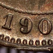 Portugal bronze coin of 5 reis 1904 of King Carlos I, variant sphere numeral "9" rectified angle 90º, World Coins KM 530