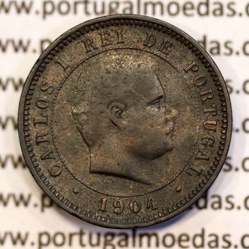 5 réis 1904 bronze D. Carlos I, variante esfera haste algarismo "9" menos retificada , (BC), World Coins Portugal KM 530