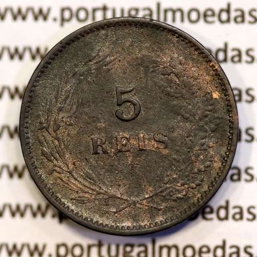 5 réis 1904 bronze D. Carlos I, variante esfera haste algarismo "9" menos retificada , (BC), World Coins Portugal KM 530