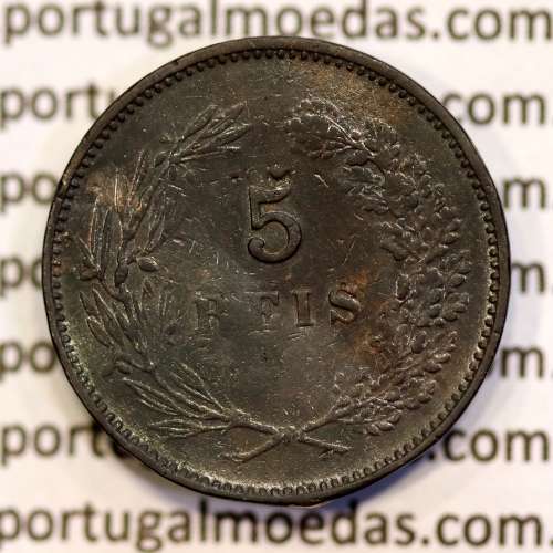 Portugal bronze coin of 5 reis 1904 of King Carlos I, variant sphere numeral "9" rectified angle 90º, World Coins KM 530