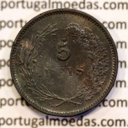 Portugal bronze coin of 5 reis 1904 of King Carlos I, variant sphere numeral "9" rectified angle 90º, World Coins KM 530