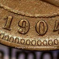 5 réis 1904 bronze D. Carlos I, variante com algarismos "1+9+0" retocados no cunho, (BC+), World Coins Portugal KM 530