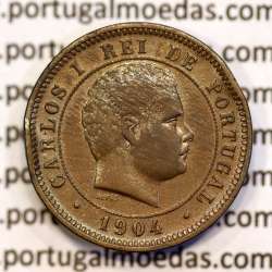 5 reis 1904 bronze D. Carlos I, variant with numbers "1+9+0" retouched in the coin matrix, World Coins Portugal KM 530