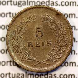 5 reis 1904 bronze D. Carlos I, variant with numbers "1+9+0" retouched in the coin matrix, World Coins Portugal KM 530