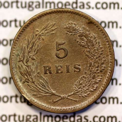 5 réis 1904 bronze D. Carlos I, variante com algarismos "1+9+0" retocados no cunho, (BC+), World Coins Portugal KM 530