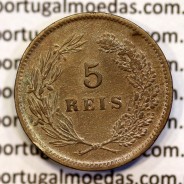 5 reis 1904 bronze D. Carlos I, variant with numbers "1+9+0" retouched in the coin matrix, World Coins Portugal KM 530
