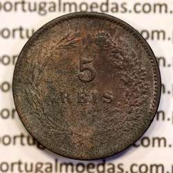 5 reis 1904 bronze D. Carlos I, variant with numbers "1+9+0" retouched in the coin matrix, World Coins Portugal KM 530