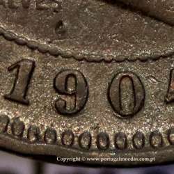 5 réis 1904 bronze D. Carlos I, variante com algarismos "1+9+0" retocados no cunho, (BC-/REG), World Coins Portugal KM 530