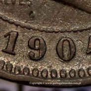 5 réis 1904 bronze D. Carlos I, variante com algarismos "1+9+0" retocados no cunho, (BC-/REG), World Coins Portugal KM 530