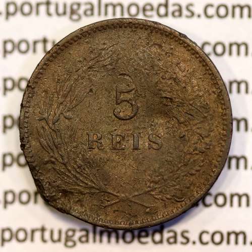 5 reis 1904 bronze D. Carlos I, variant with numbers "1+9+0" retouched in the coin matrix, World Coins Portugal KM 530