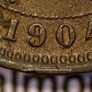 5 réis 1904 bronze D. Carlos I, variante com algarismos "1+9+0" retocados no cunho, (BC-/REG), World Coins Portugal KM 530