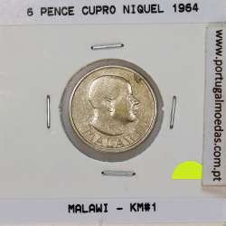 Malawi 6 Pence 1964 Cupro níquel, (MBC), World Coins Malawi KM 1