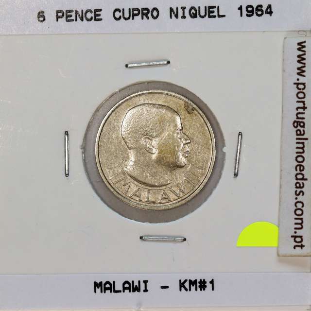 Malawi 6 Pence 1964 Cupro níquel, (MBC), World Coins Malawi KM 1
